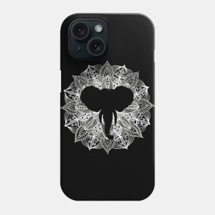 White Mandala Circle Elephant Phone Case