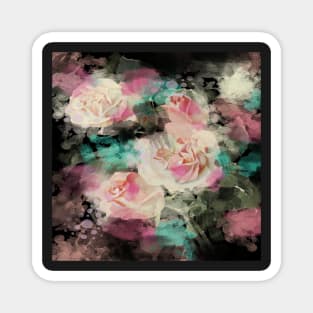 1980s romantic impressionism still life watercolor pink rose Magnet