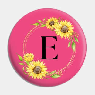 Initial E Sunflower Monogram Design Pin