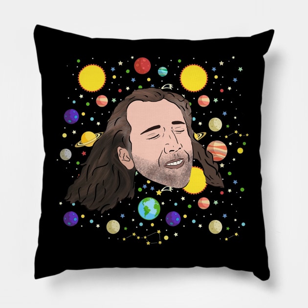 Nick Cage in Space Pillow by Barnyardy