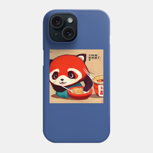 Kawaii Red Panda Eating Ramen Phone Case by Grassroots Green