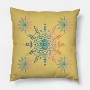 Multicoloured dreamcatcher and paisley motif pattern with mandala design illustrations Pillow