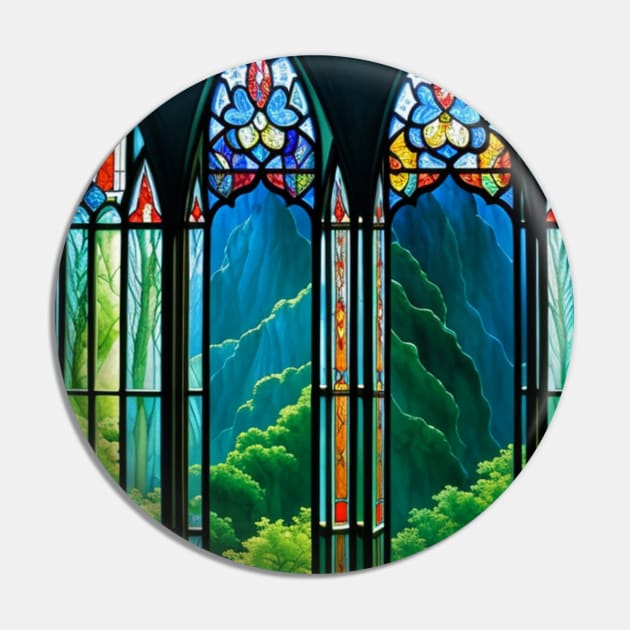 Stained Glass Window Looking Out at Mountains Pin by CursedContent