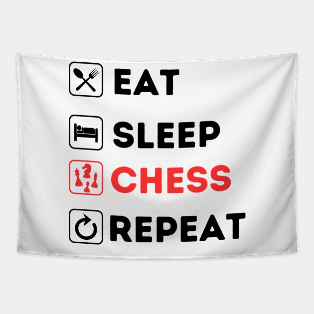 Eat Sleep CHESS Repeat Tapestry by Qurax