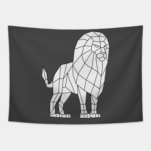 Origami Low Poly Lion on White Tapestry by shaldesign