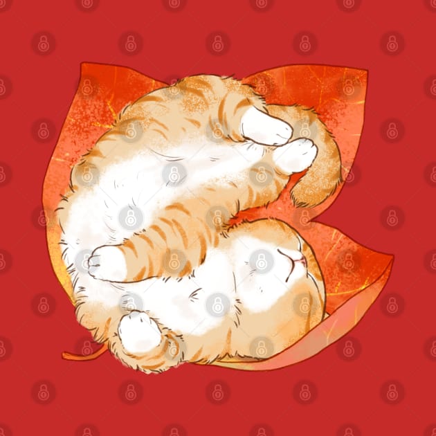 Orange Cat Sleep in Leaves by MinranZhang