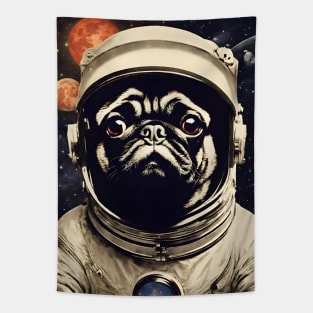 Cute Astronaut Pug in Space Vintage Surreal Collage Art Tapestry