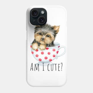 Cute Yorkshire terrier, cute puppy, puppy in a cup Phone Case