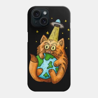 Cat space ufo Phone Case