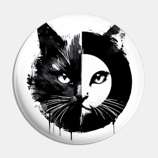 Sumie Zen Art Japanese Brushstroke Half Face Cat Pin