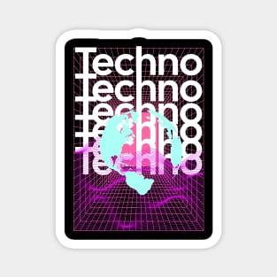 TECHNO  - Grid Globe (White/pink/blue) Magnet