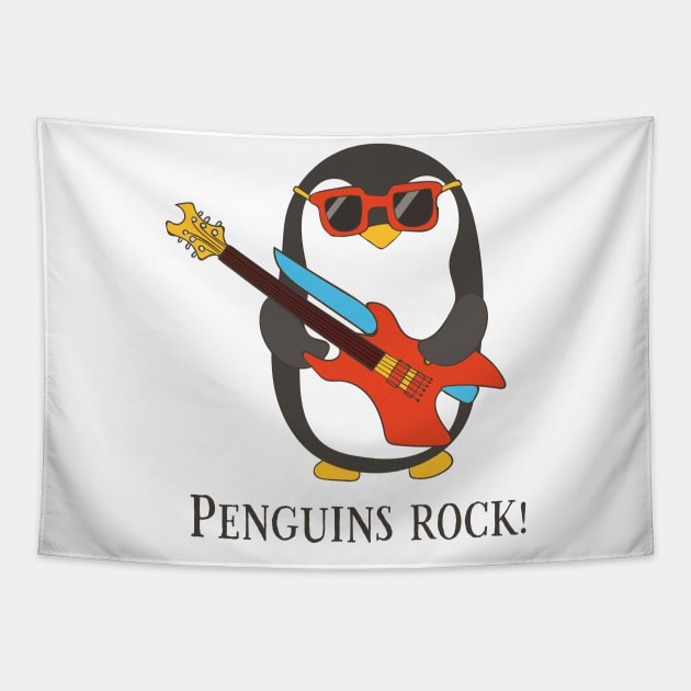 Penguins Rock, Funny Cute Penguin Tapestry by Dreamy Panda Designs