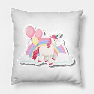 Cute unicorn with rainbow and clouds white Pillow