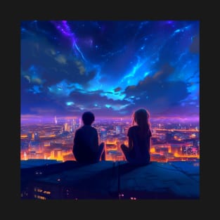 Going on a Valentine's date on top of the roof while watching the beautiful City Light and stars T-Shirt