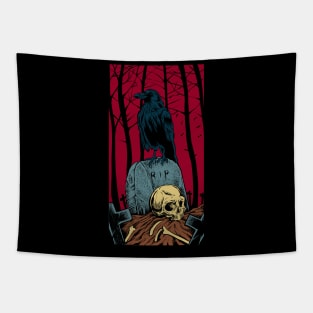 Gothic - Graveyard with Crow Skull Tapestry