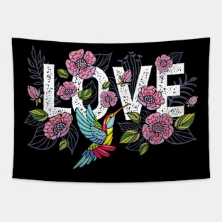 Hummingbird Love With Beautiful Colourful Flowers Tapestry