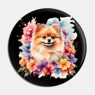 A pomeranian decorated with beautiful watercolor flowers Pin