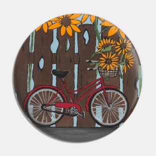 RED Bike With Sunflowers Pin