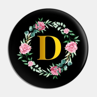 Floral Initial Wreath Monogram letter D Pin