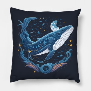 Blue Whale at Night Time Pillow