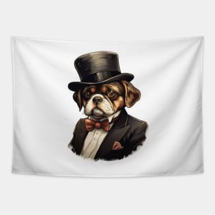 Dapper English Dog in a Suit: Charming Canine Art Print for Fashion Enthusiasts Tapestry
