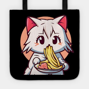 Cat Eating Spaghetti Adorable Anime Kitten Tote