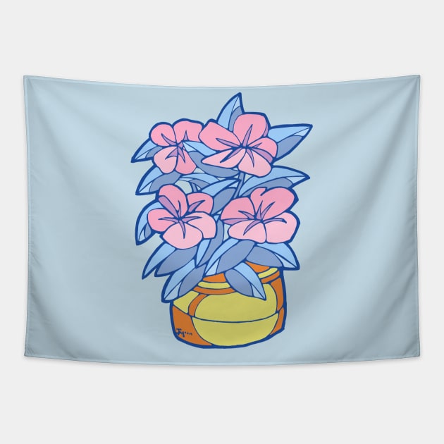 Blue and Pink Yellow Pot Plant Tapestry by Julia Moon