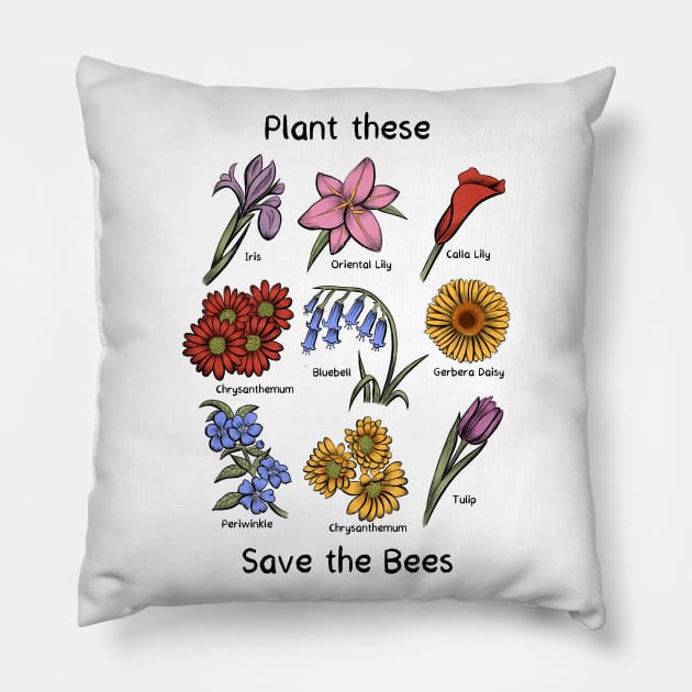 Plant These Save the Bees Botanical Vintage Floral Botanists Pillow by basselelkadi