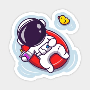 Cute Astronaut Summer Floating On Beach With Balloon Magnet