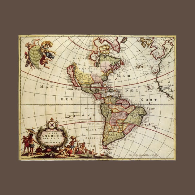 Antique Map of the Americas by Johannes De Ram by MasterpieceCafe