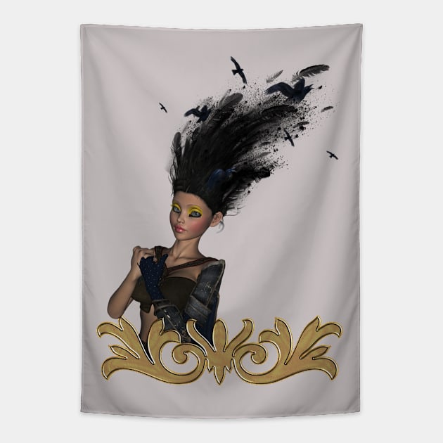 Wonderful fantasy girl with crow in the hair Tapestry by Nicky2342