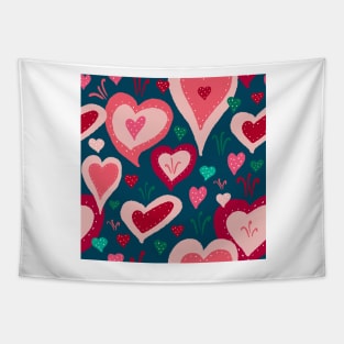 Red Pink Green Hearts with White Dots Tapestry