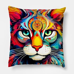 Impressionist Palette: Colorful Cat Pillow