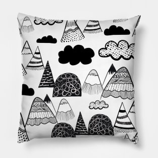 Mountains scandinavian style black and white Pillow