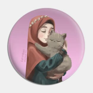 Hijab Girl and Cat Pin