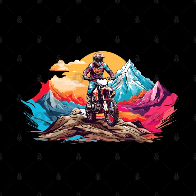 Colorful Dirt Bike Off Road Racer Mountain Landscape Design by TF Brands