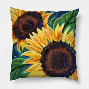 Sunflowers in the night by Renee Lavoie Pillow