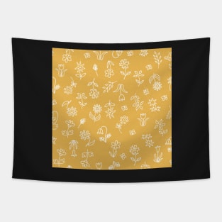 Soft Mustard Doodle Scribble Floral Pattern Tapestry