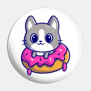 Cute Cat With Doughnut Cartoon Pin