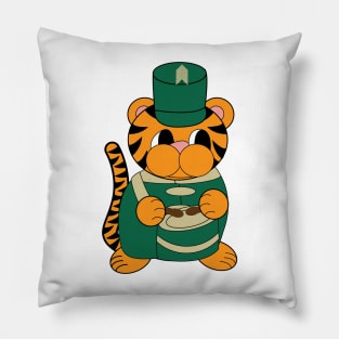 Marching Band Tiger Drum Green and Gold Pillow