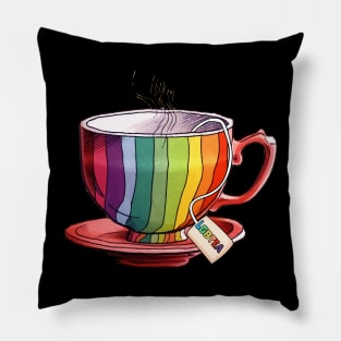 Proud LGBTQ gay pride tea drinker Rainbow Colored Tea Cup LGBTea Pillow