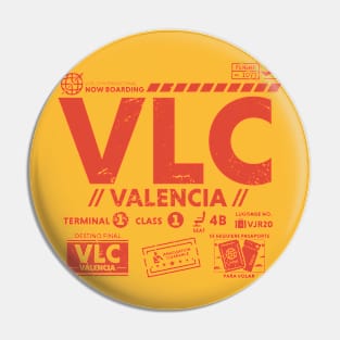 Vintage Valencia VLC Airport Code Travel Day Retro Travel Tag Spain Pin