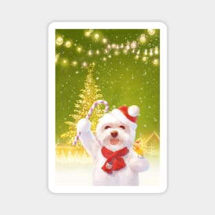 Christmas Dog in Santa Hat Magnet