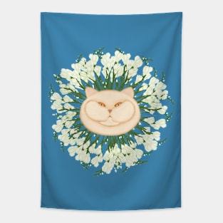 Flower cat. White freesia wreath Tapestry