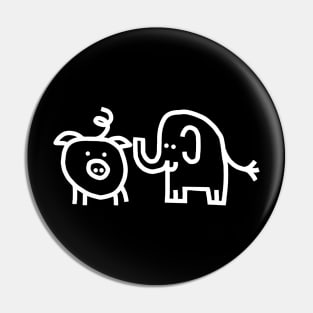 Small Pig and Elephant Minimal Line Drawing Pin