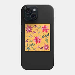 Red, Purple and Green Watercolour Flower Leaves Phone Case