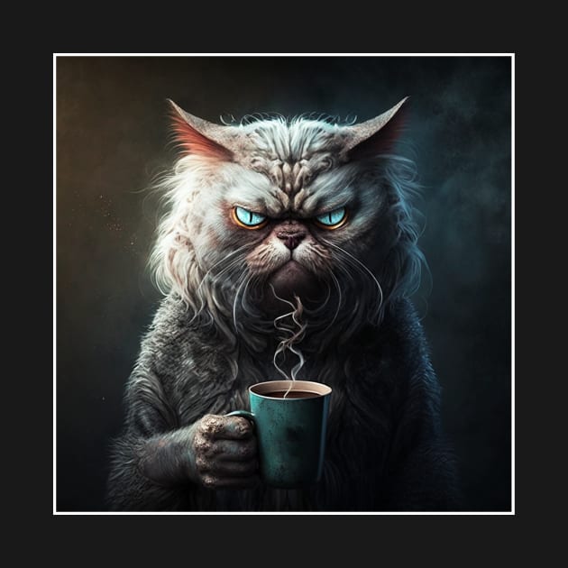 Funny Mean Looking Cat  Drinking Coffee, Coffee Cat Lover by dukito