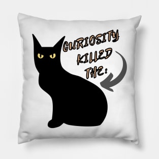 illustrated drawing of Montes Negro cat with phrase Pillow