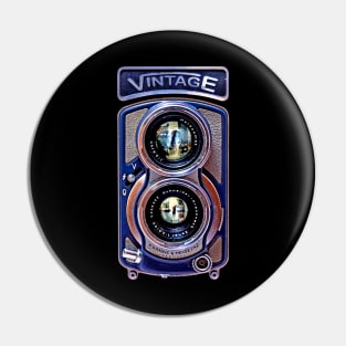 Classic Retro vintage blue chrome double lens camera Pin