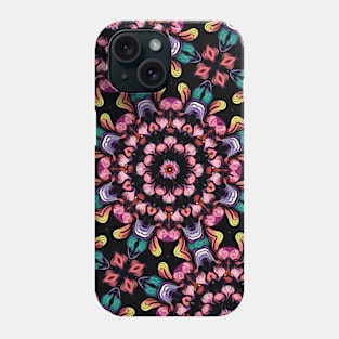 Pink Floral Fractal on Black Phone Case